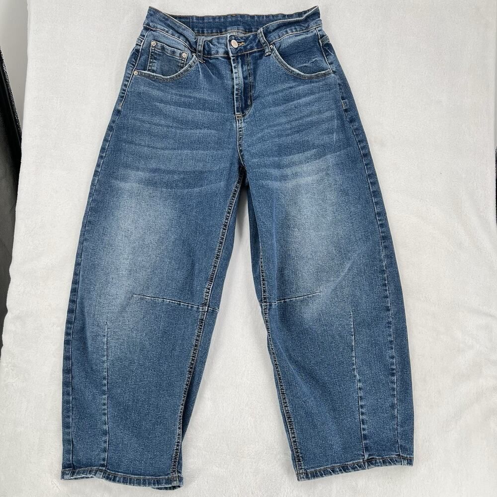 Sidefeel Jeans Womens 10 Blue Medium Wash Wide Leg Relaxed Baggy Barrel Jeans